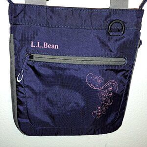 L.L. Bean Purple Crossbody Bag, Nylon, Expandable, Flower Swirl, Travel, Hiking